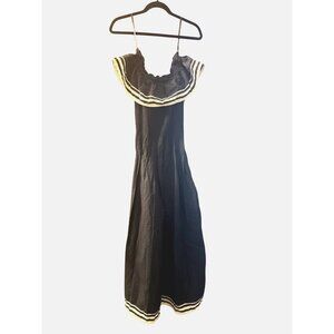 Max Studio Navy & Cream Off-Shoulder Maxi Dress S